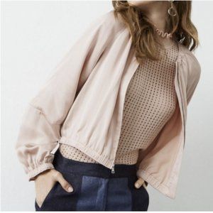 BCBGMAXARIA Cruz Blouson Style Jacket Bare Pink Sateen Small Cropped